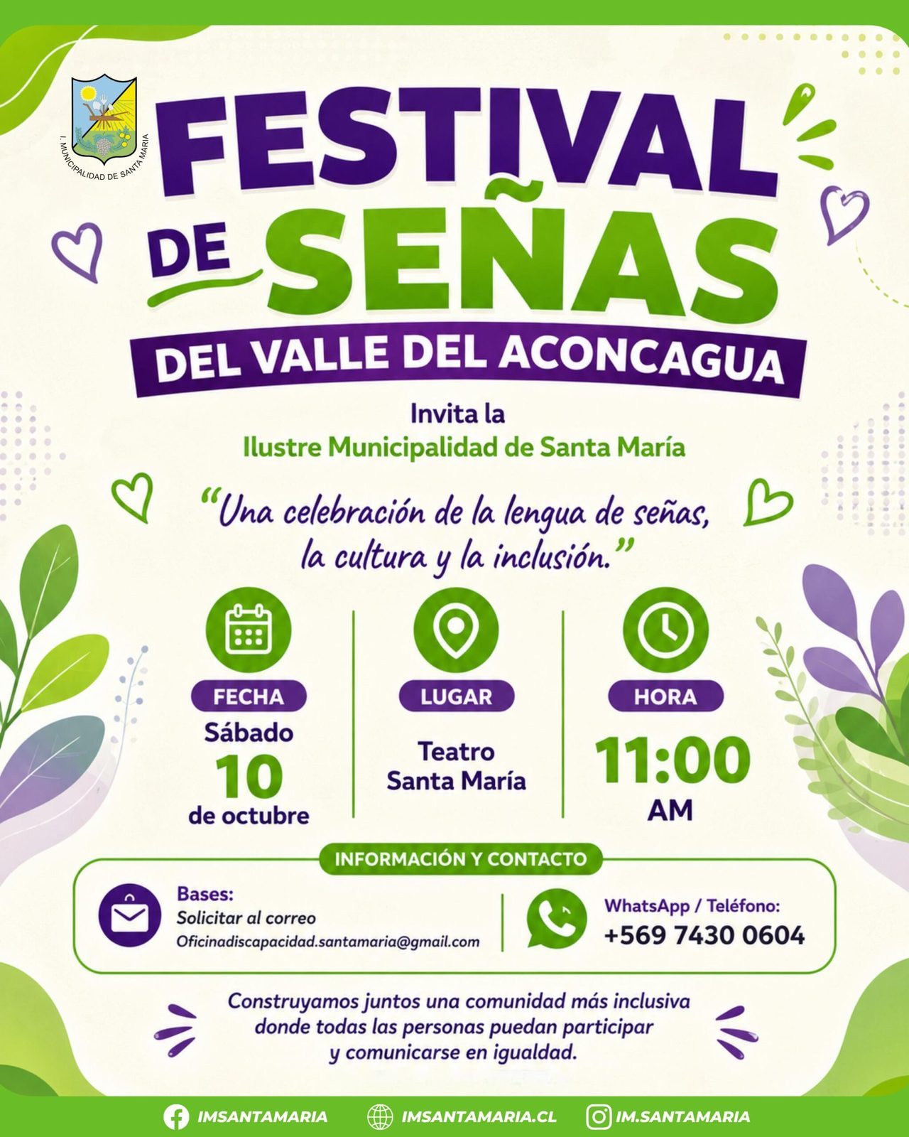 Ilustre Municipalidad de Santa María invita al 1.er Festival de Lengua de Señas del Valle del Aconcagua